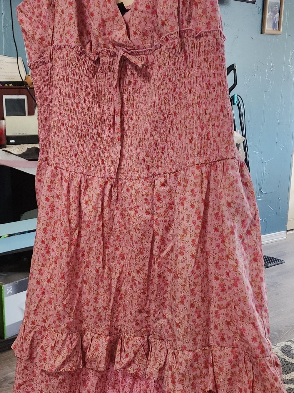 wild fable Rose Pink Floral Smocked Tiered Maxi Dress Sz 2X